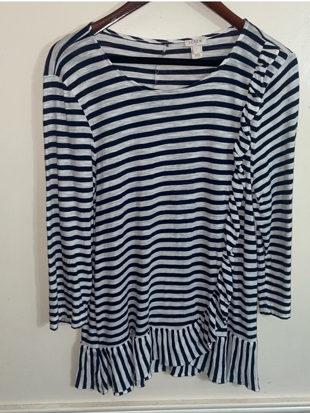 J. Crew 💮  Striped Ruffle Hem Top large